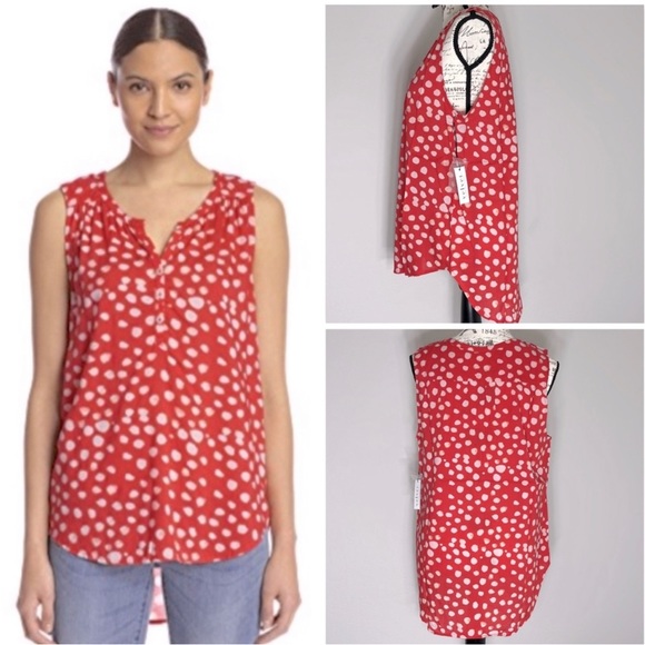 Velvet By Graham & Spencer Febe Royalty Sleeveless Red White Polka Dots Blouse M - Picture 6 of 6